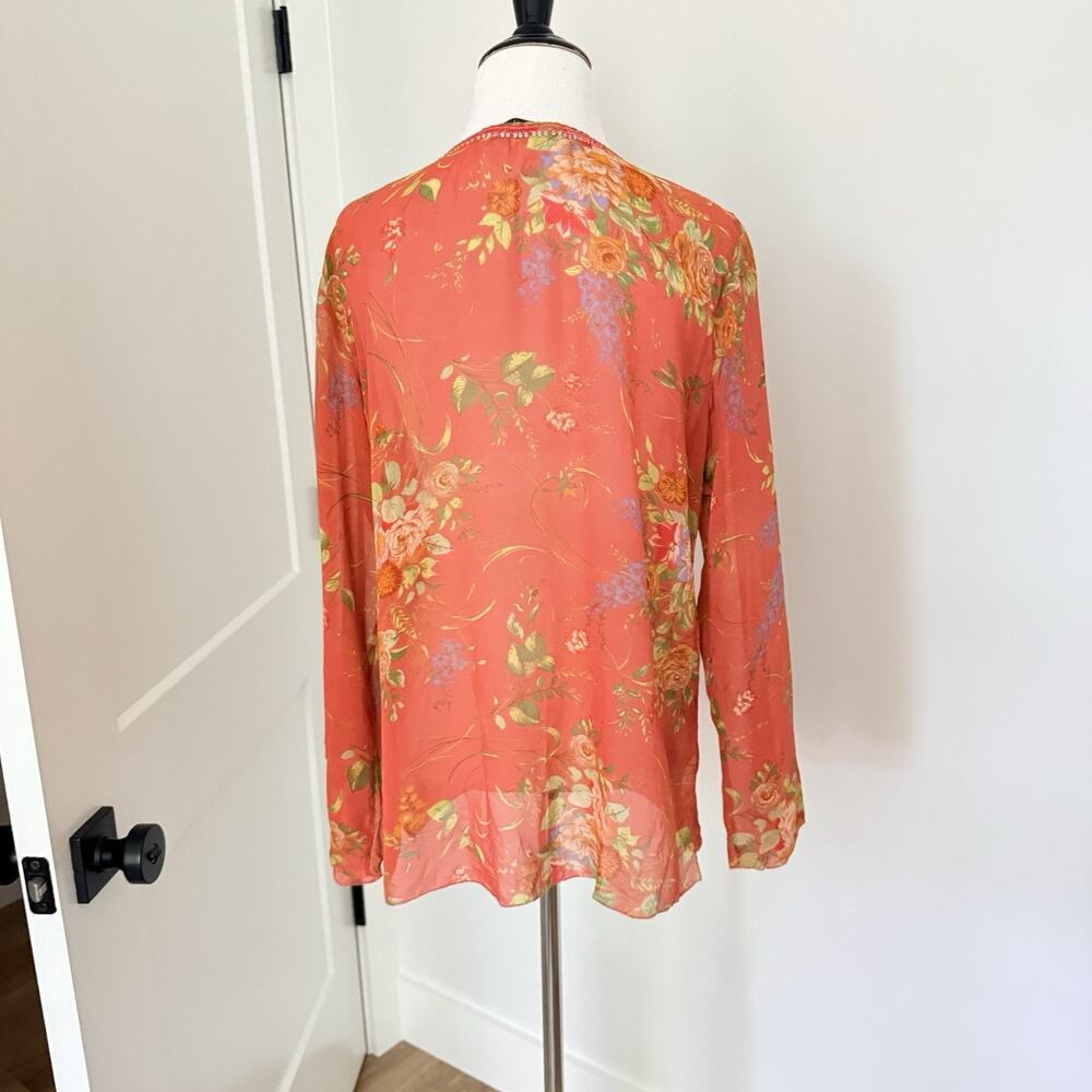 Cabi Coral Floral Lightweight Silk Sequin Embellished Embroidered Blouse Size S - Picture 5 of 15